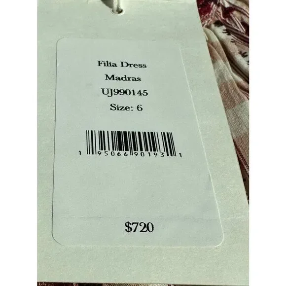 ULLA JOHNSON Filia Plaid Dress in Madras New With Tags Size 6